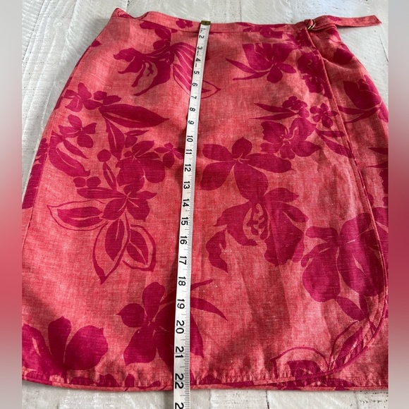 Women’s Vintage Y2K Linen Blend Talbots Floral Skirt Coral Orange and Pink Sz 10 - Picture 7 of 8